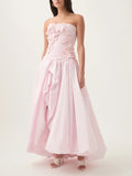 Dadizhimu Fashion Open-Fork Dress 2025 New Three-Dimensional Flower Collage Design Shoulder Dress Summer