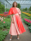 Dadizhimu New Fashion Round Collar Colliding Color Splicing Design Long Dress Women's Dress Summer