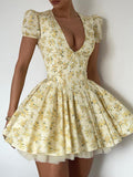 Dadizhimu Sexy Deep V Short Sleeves Crumid Summer French Dress Sweet Spicy Fashion Puff Small Dress Summer Dress