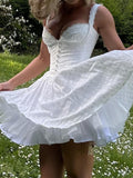 Dadizhimu Sexy V-Neck Lace Sling Dress Pure-Style White Print Hottie Small Dress Dress Women's Dress