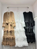 Dadizhimu New Style High-End Elegant V-Necked Leaf Sleeves Hollow Design Cake Skirt Lady Dress Dress