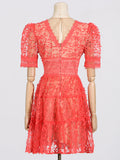 Dadizhimu Temperament High-End Short Dress 2025 Spring New V-Neck Bubble Bubble Sleeve Embroidered Waist Thin Dress Woman