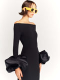 Dadizhimu Female Sense Collar Long-Sleeved Tidal Fork Dress Banded Dress