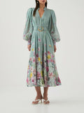 Dadizhimu Lantern Sleeve Long Dress 2025 New Waist Thin Design Retro Print Dress Women's Summer