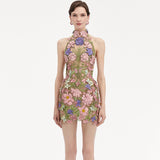 Dadizhimu Exquisite Embroidery Sexy Perspective Sleeveless Short Dress Elegant Temperament Party Dinner Dress