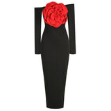 Dadizhimu Sexy Bosom Long Dress Body-Dexing Fashion Decoration Flower Opening Dress Dress Woman