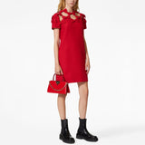 Dadizhimu High-End Sexy Red Round-Neck Short-Sleeved Dress Decorated With Bows And Small Dress Dresses