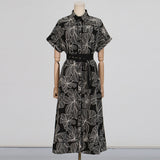 Dadizhimu Temperament Literary Style With Belt Dress Dress 2025 Summer New Collar Retro Design Long Dress Dress Woman