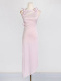 Dadizhimu Style Style Sleeveless Dress 2025 New Irregular Splicing Three-Dimensional Flowers Long Open Fork Dress Woman