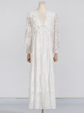 Dadizhimu Temperament Sexy Geider Dress 2025 New V-Neck Embroidery Flower Design Senior Feeling Long Dress Woman