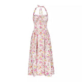 Dadizhimu Sexy Women's Broken Flowers Hanging Neck Dress Spring And Summer Women's High-End Feeling Body Out-Back Resort Style Long Skirt