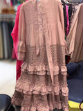 Dadizhimu New Style High-End Elegant V-Necked Leaf Sleeves Hollow Design Cake Skirt Lady Dress Dress
