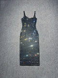 Dadizhimu Women's Nude Flash-Colored Back Light Luxury Party Birthday Sexy Dress Hanging Dress