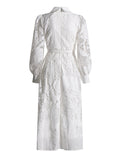 Dadizhimu 2025 New French Lace Embroidery Collar Bubble Sleeves To Close The Waist Thin Dress Temperament Long Dress