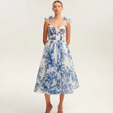 Dadizhimu Fashion Sexy Print Sling Skirt Crumm Flower Back Strap Women's High-End Swing Dress
