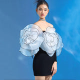 Dadizhimu Sexy Braided Shoulder Dress High-End Shoulder Decoration Lotus Leaf Side Flower Dress