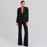 Dadizhimu Fashion High-End Suit Decorated Flower Set Women's Party Dress Trousers Two Sets