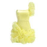 Dadizhimu High-End Fashion Sexy Pure Color Dress Dress Women's Folding Lotus Leaf Side Party Dress
