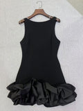Dadizhimu And Summer 2024 New Round-Neck Vest Dress Flowers Spliced Three-Dimensional Body-Daughted Dress Women's Dress With Hips