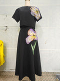 Dadizhimu 2025 New Round-Neck Short Sleeved Blouse + A-Word Skirt Set Retro Embroidery Patch Elegant Fashion
