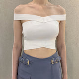 Dadizhimu New Street Women's Sexy Fashion Word Collar Shoulder Ultra-Short Hollow Leak Bandage Vest