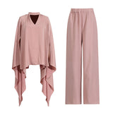 Dadizhimu Temperament Solid Color High-End Feel Set 2025 New Mantle Design Blouse + High-Waisted Micro-Slape Trousers