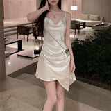 Dadizhimu Design Dating Small White Dress Imitation Acetic Acid Luster Irregular Sling Sexy Dress Skirt Short Skirt