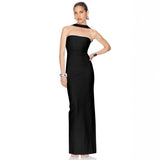 Dadizhimu Girls Hanging Neck Sleeveless Dress Sexy Bare Back Tight Body Open Fork Banded Skirt