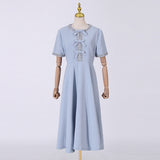 Dadizhimu And South Korea Casual Style Sweet Dress 2025 New Neck Collar Diamond Design Splicing Bow Long Dress Dress Woman