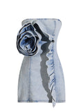 Dadizhimu Bra Bag Hip Skirt 2025 New Design Stitching Lotus Side Flowers Short Denim Dress Woman