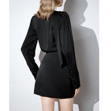 Dadizhimu Small Black Dress Design With A Sense Of The Vertiny Dress Women's New Autumn Temperament V-Necked Wrinkles Skirt