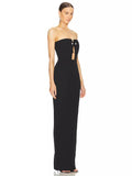 Dadizhimu Women's Twisted Tweed Tweed Dress Black Leaky Back Bra Long Dress Small Design Hollow Dress