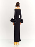 Dadizhimu Female Sense Collar Long-Sleeved Tidal Fork Dress Banded Dress