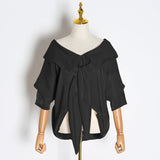 Dadizhimu Temperament Elegant Wind Solid Color Collar Bow Shirt 2025 Summer New Shoulder Thin Fashion Top Woman