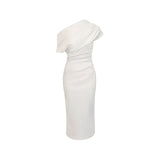 Dadizhimu Collar Oblique Shoulder Dress New Famous Temperament Banquet Dress Irregular Bag Folding Skirt
