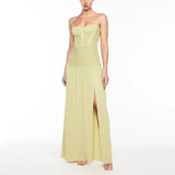 Dadizhimu Style Dress 2025 New Temperament Pure Color Folding Open Fork Design Sexy Long Dress
