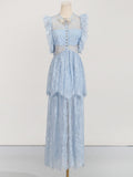 Dadizhimu Elegant Style Dress 2025 Summer New Lace High-End Design Neckbutter Knotted Dress