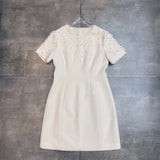 Dadizhimu Spring And Summer New Round Neck Short Sleeve Retro Drill Delicate Sufflit Dress With Waist Short Dress French Heavy Industry Dress
