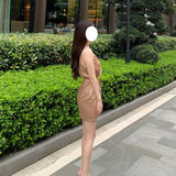Dadizhimu Famous Temperament Design Small Silk And Satin Folded Waist Thin Dress Vneck Sleeveless Skirt