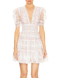 Dadizhimu Temperament High-End Short Dress 2025 Spring New V-Neck Bubble Bubble Sleeve Embroidered Waist Thin Dress Woman