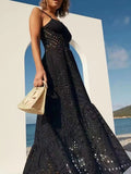 Dadizhimu Dress 2025 New Hollow Embroidery Open Fork High-End Feeling Waist Long Sling Skirt Women's Clothing Tide
