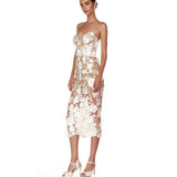 Dadizhimu Lace Three-Dimensional Flowers With Women's Sexy Breasted Dress Light Luxury Lady Dinner Dress