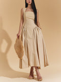 Dadizhimu Sling Dress 2025 Early Summer New Solid Color Sleeveless Fashion Temperament Splicing Lotle Leaf Side Dress