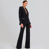 Dadizhimu Fashion High-End Suit Decorated Flower Set Women's Party Dress Trousers Two Sets