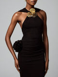 Dadizhimu Wind Hanging Neck Dress Dress 2025 New Niche Metal Buckle Decoration Slimming Long Dress Woman