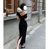 Dadizhimu Collar Oblique Shoulder Dress New Famous Temperament Banquet Dress Irregular Bag Folding Skirt