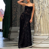 Dadizhimu Women's New Sexy Dress Black Perspective Sling Skirt Sexy Bareback Dress Dress Evening Dress