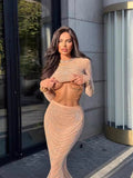 Dadizhimu Hot Diamond Skirt High Waist Thin Sexy Bag Hip Open Fork Dress Two Sets Of Collar Short Top