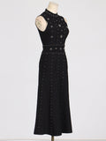 Dadizhimu Elegant Wind 2025 Spring New Nail Beads Diamond Ring Collar Sleeveless Waist Slim Slimmed A-Word Dress