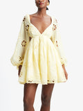 Dadizhimu Deep V-Neck Bubble Sleeves Solid Dress 2025 New Fashion Hollow Back Design Short Dress Woman